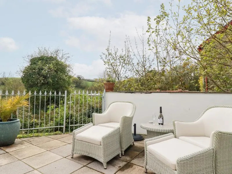 Patio at Chapel Green Studio with outdoor seating and countryside view
