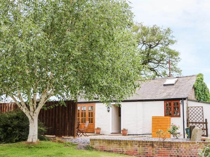 Cheshire Cheese Cottage with outdoor seating under a large leafy tree
